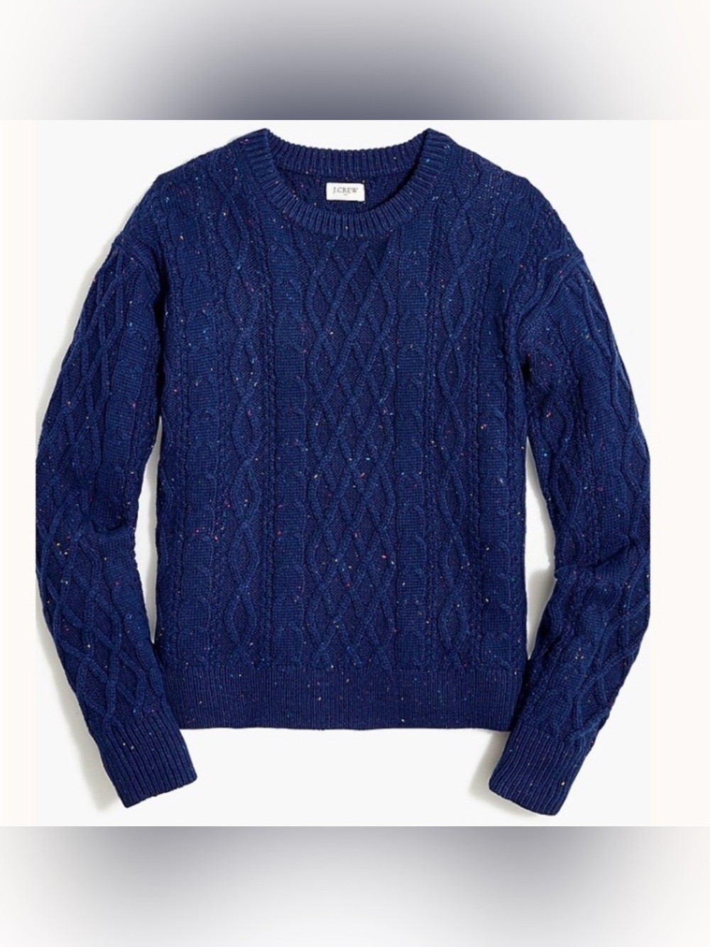 J. Crew Donegal Cable Knit Crewneck Sweater Blue Marled Acrylic Wool Fishermen